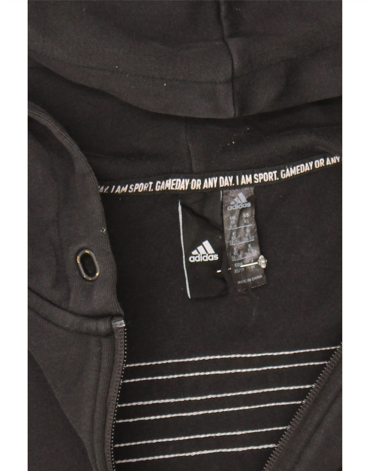 ADIDAS Womens Oversized Crop Zip Hoodie Sweater UK 4/6 XS Black Cotton Vintage Adidas and Second-Hand Adidas from Messina Hembry 