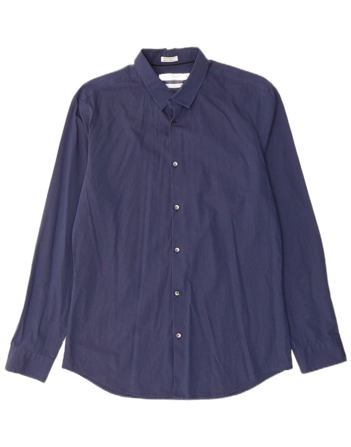 Camisa masculina CALVIN KLEIN tamanho 15 15 1/2 algodão listrado azul marinho médio