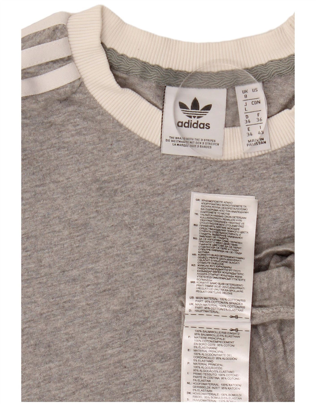 Camiseta feminina ADIDAS UK 8 pequena cinza manchada de algodão