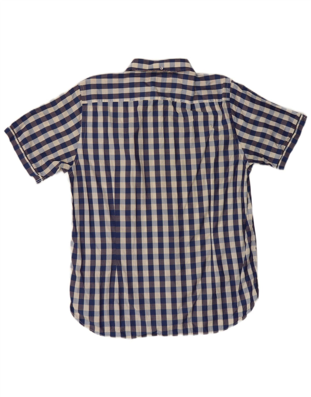 Camisa masculina de manga curta Ted Baker tamanho 5 XL azul marinho xadrez algodão