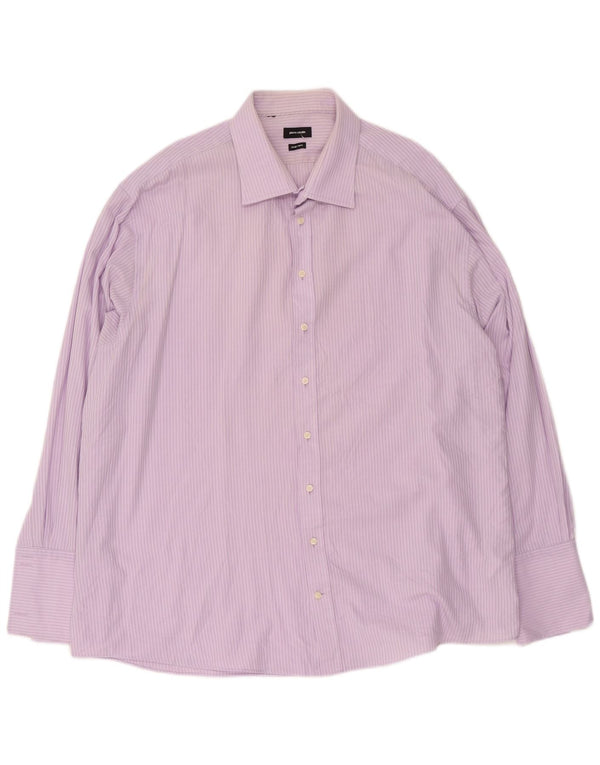 Camisa formal masculina Pierre Cardin de ajuste regular tamanho 19 3XL listra roxa