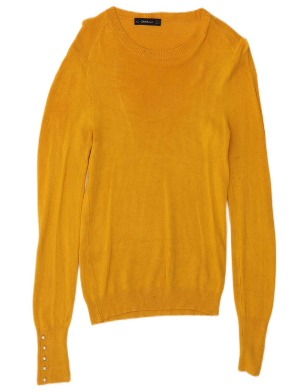 Zara Womens Boat Neck Jumper Sweater UK 8 Small Yellow Viscose