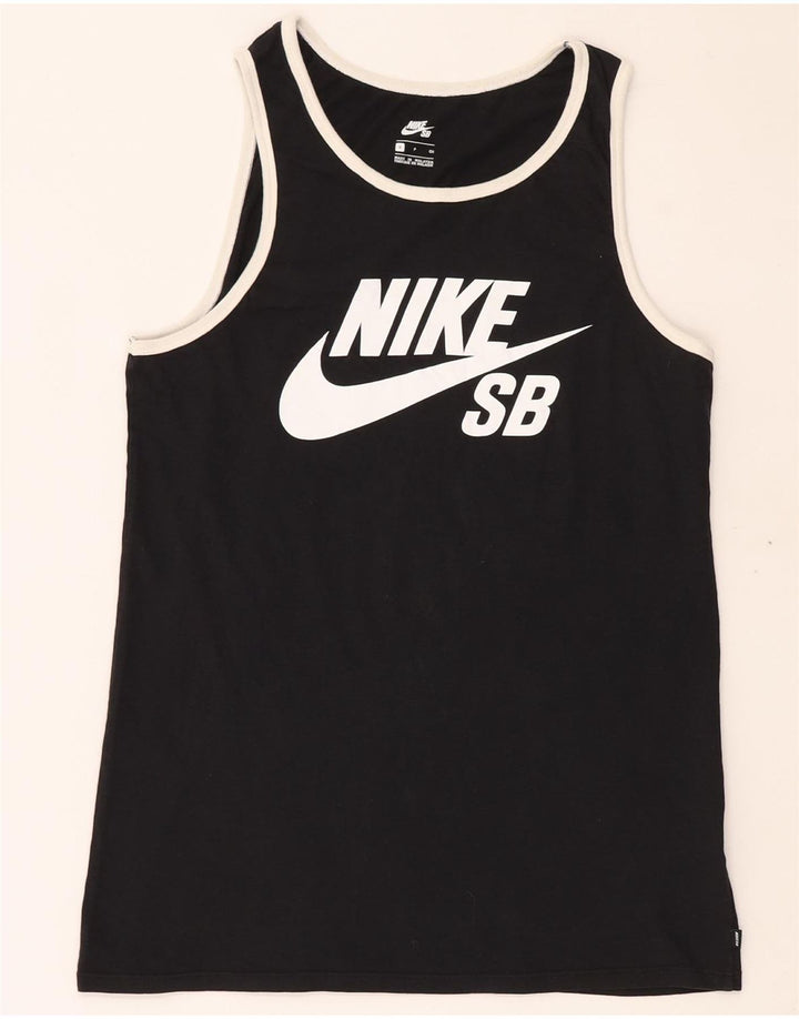 NIKE Mens Graphic Vest Top Pequeno Algodão Preto