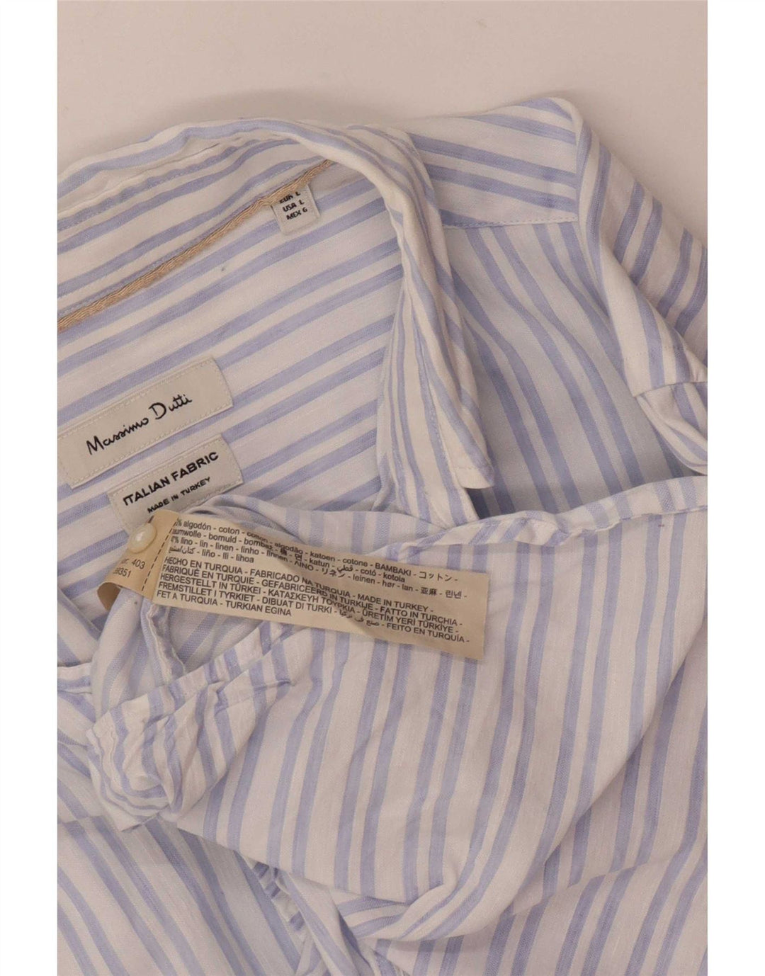 Camisa masculina Massimo Dutti grande algodão listrado azul