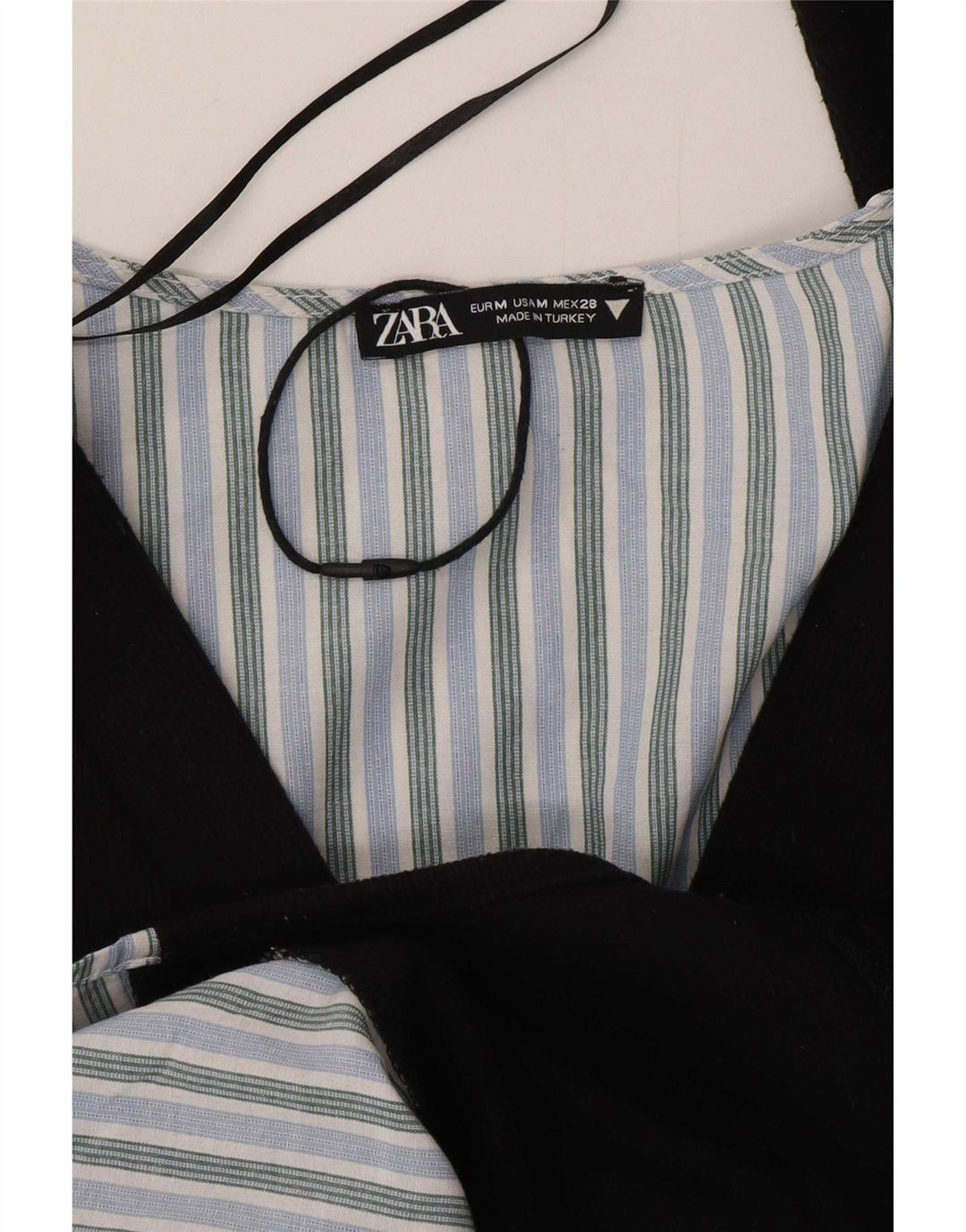 Blusa feminina Zara UK 14 algodão listrado preto médio