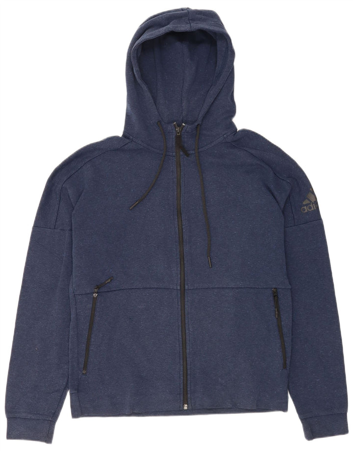 Adidas masculino zip moletom com capuz médio azul marinho manchado