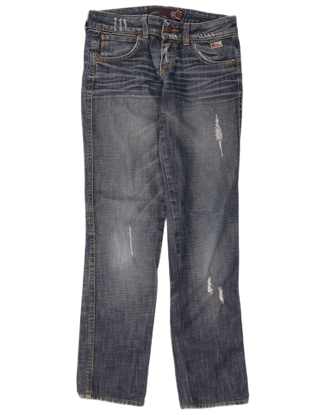 Calça jeans feminina Roy Rogers desgastada reta IT 42 médio W28 L30 azul