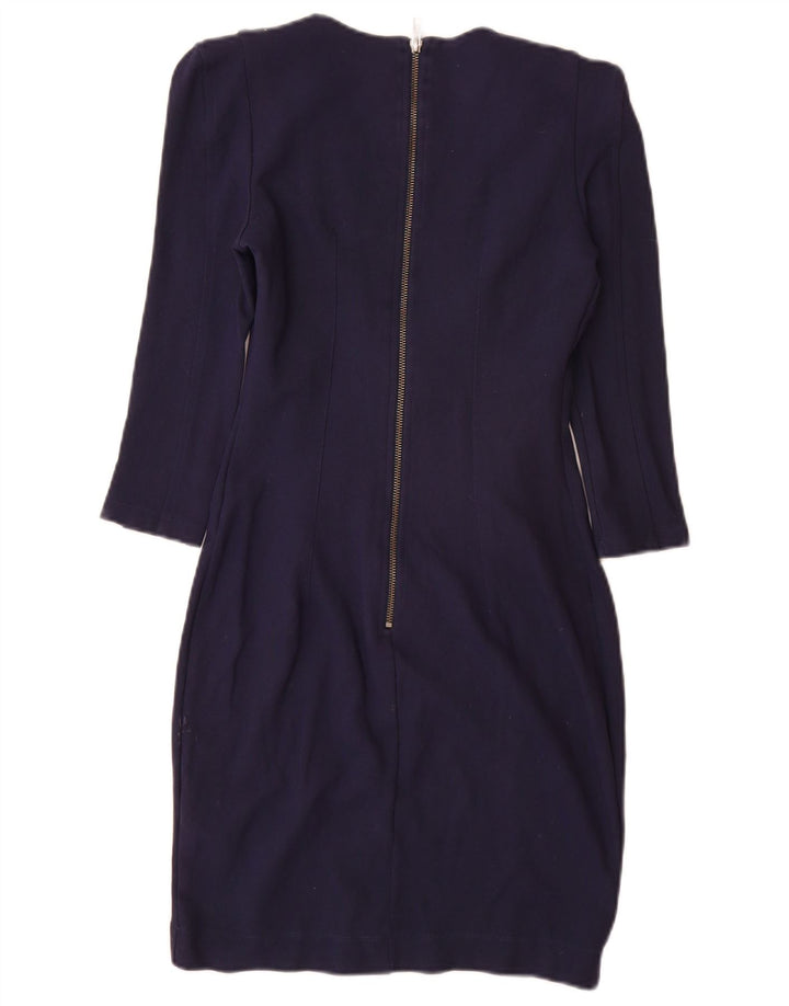 Vestido feminino com bainha de manga 3/4 da French Connection Reino Unido 12 médio azul marinho