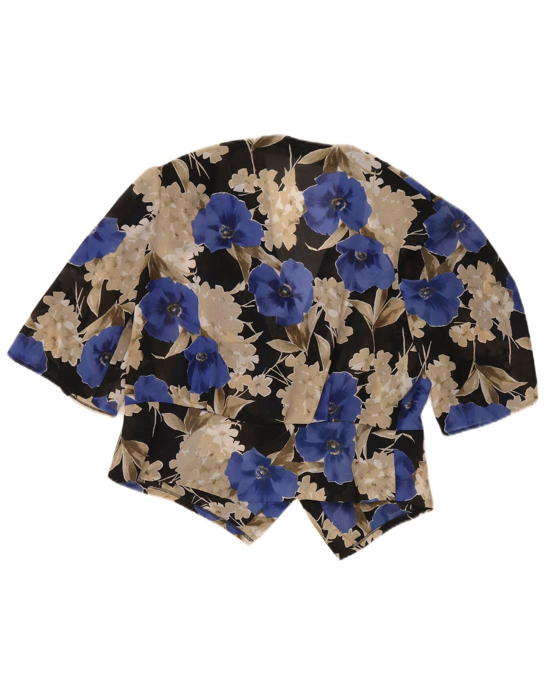 Jaqueta blazer feminina vintage de manga curta Reino Unido 14 grande azul floral