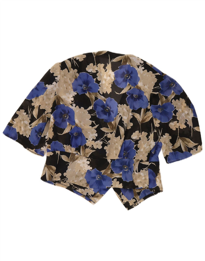 Jaqueta blazer feminina vintage de manga curta Reino Unido 14 grande azul floral