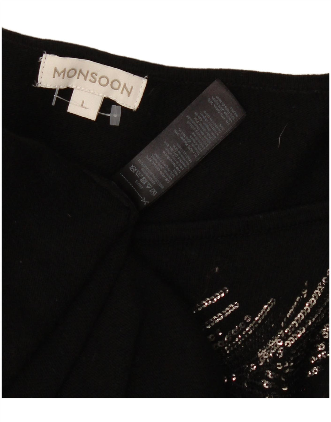 Vestido feminino MONSOON com estampa gráfica Reino Unido 16 grande algodão preto