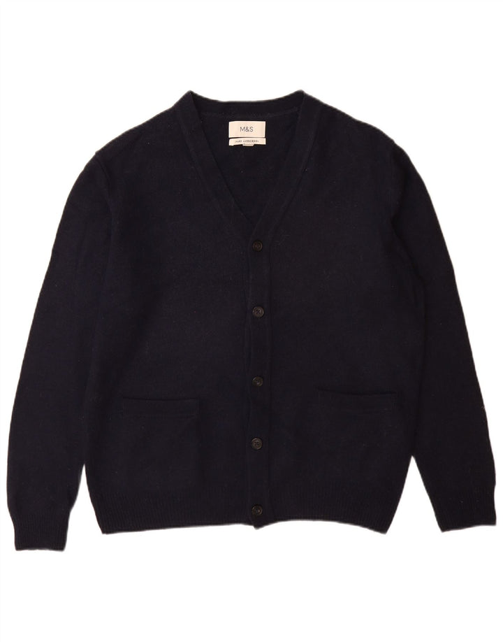 Suéter cardigã masculino Marks & Spencer médio azul marinho lã de cordeiro