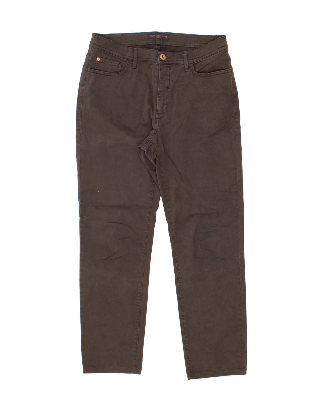 TRUSSARDI Womens Slim Casual Trousers W32 L28 Brown Cotton Vintage Trussardi and Second-Hand Trussardi from Messina Hembry 