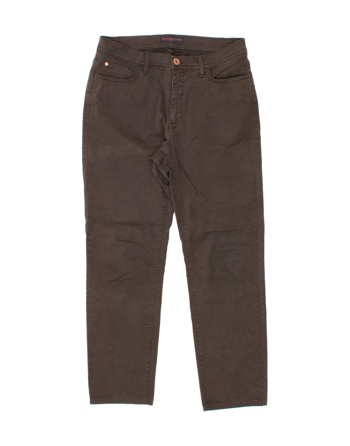 TRUSSARDI Womens Slim Casual Trousers W32 L28 Brown Cotton Vintage Trussardi and Second-Hand Trussardi from Messina Hembry 