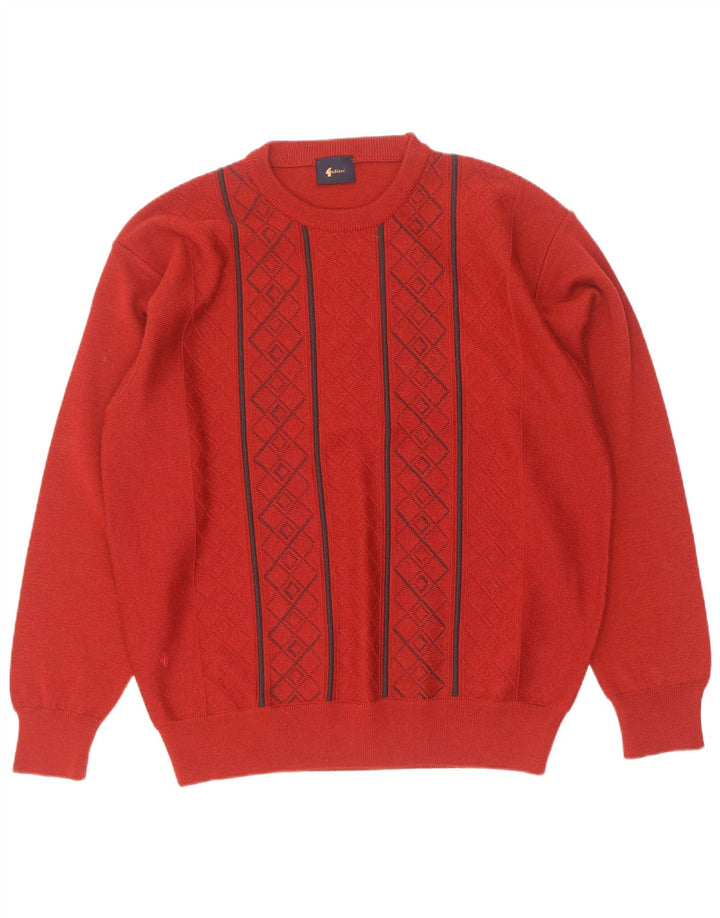 Gabicci Suéter masculino com gola redonda grande vermelho Argyle/lã diamante