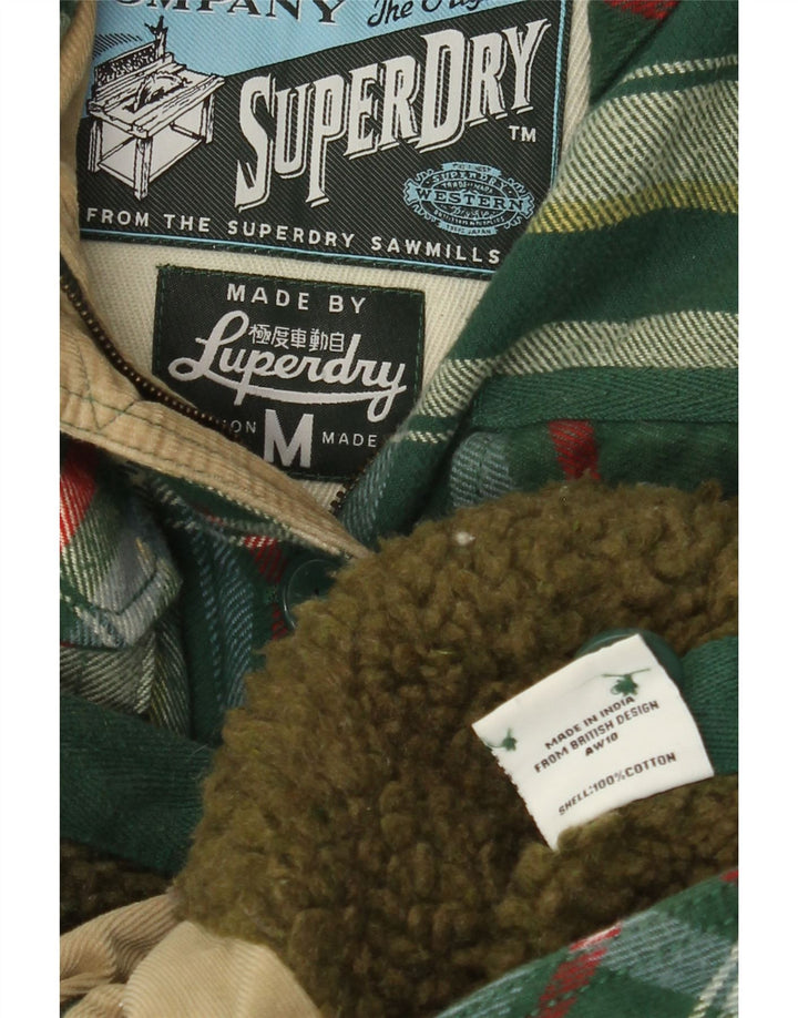 Jaqueta utilitária feminina SUPERDRY UK 12 algodão xadrez verde médio
