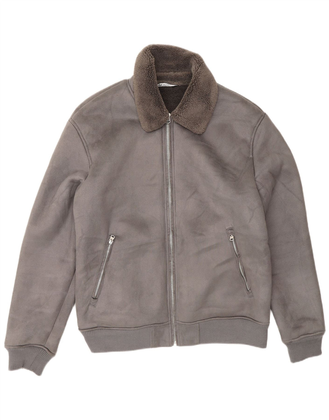 Jaqueta masculina Sherpa Zara UK 42 XL cinza poliéster