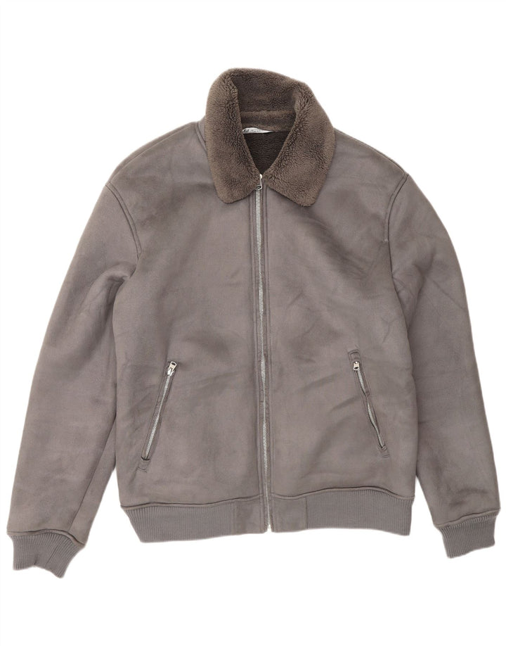 Jaqueta masculina Sherpa Zara UK 42 XL cinza poliéster