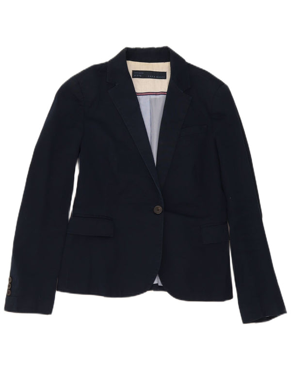 Jaqueta blazer feminina Zara com 1 botão Reino Unido 12 algodão azul marinho médio