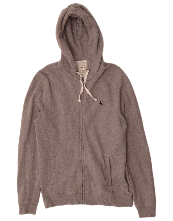 Jack Wills Suéter masculino com capuz e zíper cinza médio algodão manchado