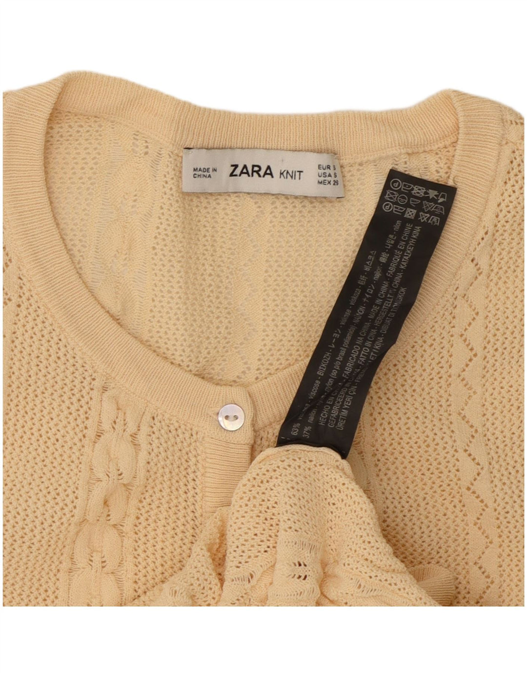 Suéter feminino Zara com decote em V Reino Unido 8 pequeno bege viscose