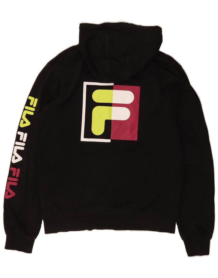 FILA Mens Graphic Hoodie Jumper Small Black Cotton Vintage Fila and Second-Hand Fila from Messina Hembry 