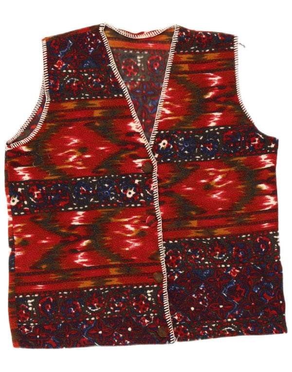 Colete de lã feminino vintage UK 12 médio vermelho geométrico