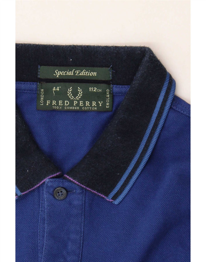 Camisa polo masculina de manga comprida Fred Perry algodão listrado azul médio