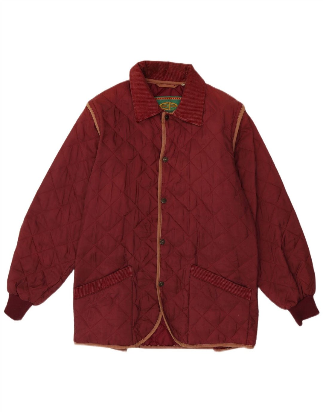 Jaqueta acolchoada masculina vintage UK 36 pequena Borgonha Nylon