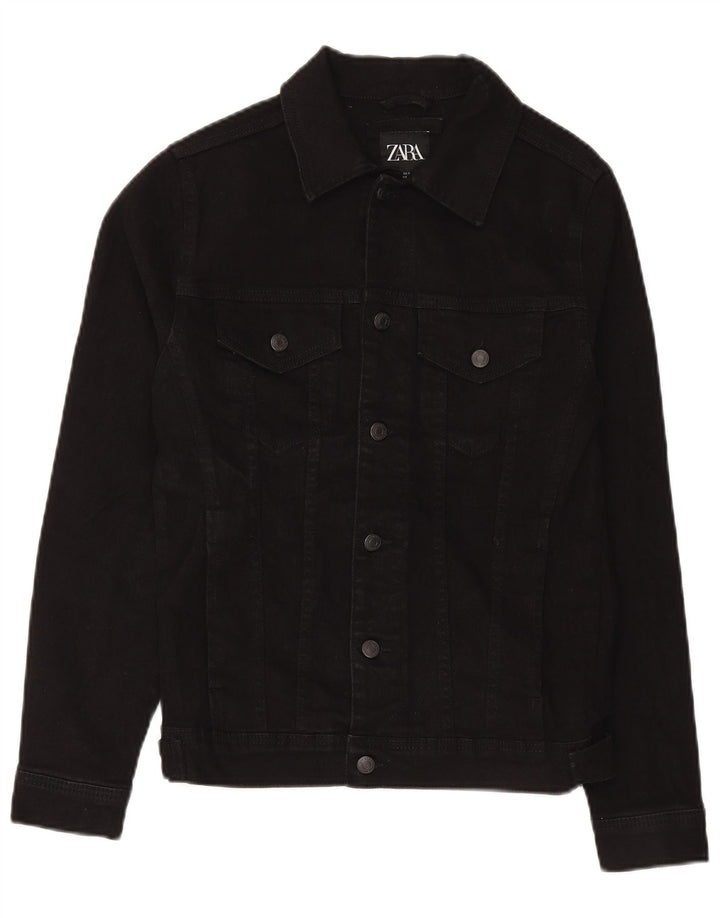 Jaqueta jeans masculina Zara Reino Unido 36 pequeno algodão preto