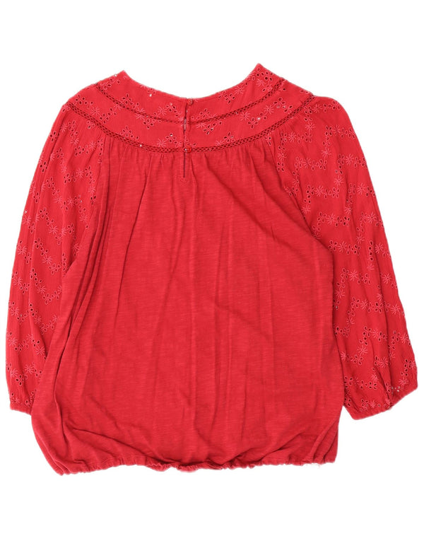 Blusa feminina de manga 3/4 FAT FACE UK 14 grande algodão floral vermelho