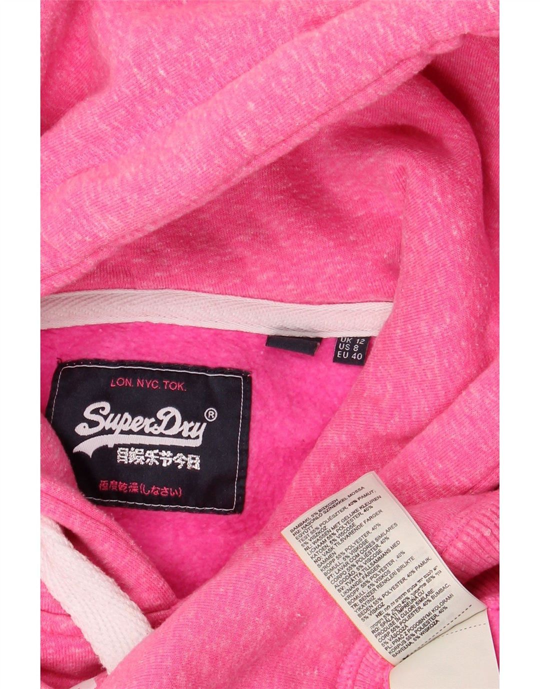 Jumper com capuz gráfico feminino SUPERDRY UK 12 poliéster rosa médio
