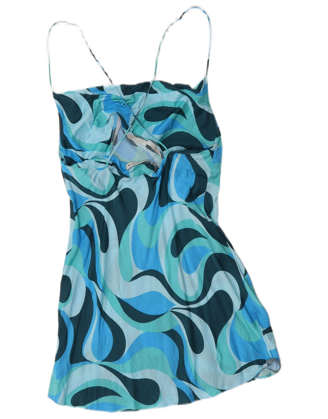 Vestido de verão feminino Zara com padrão abstrato Reino Unido 14 grande azul colorblock viscose