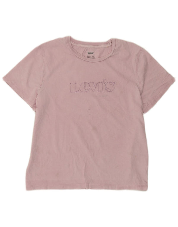 Camiseta feminina Levi's Crop Graphic UK 12 algodão rosa médio