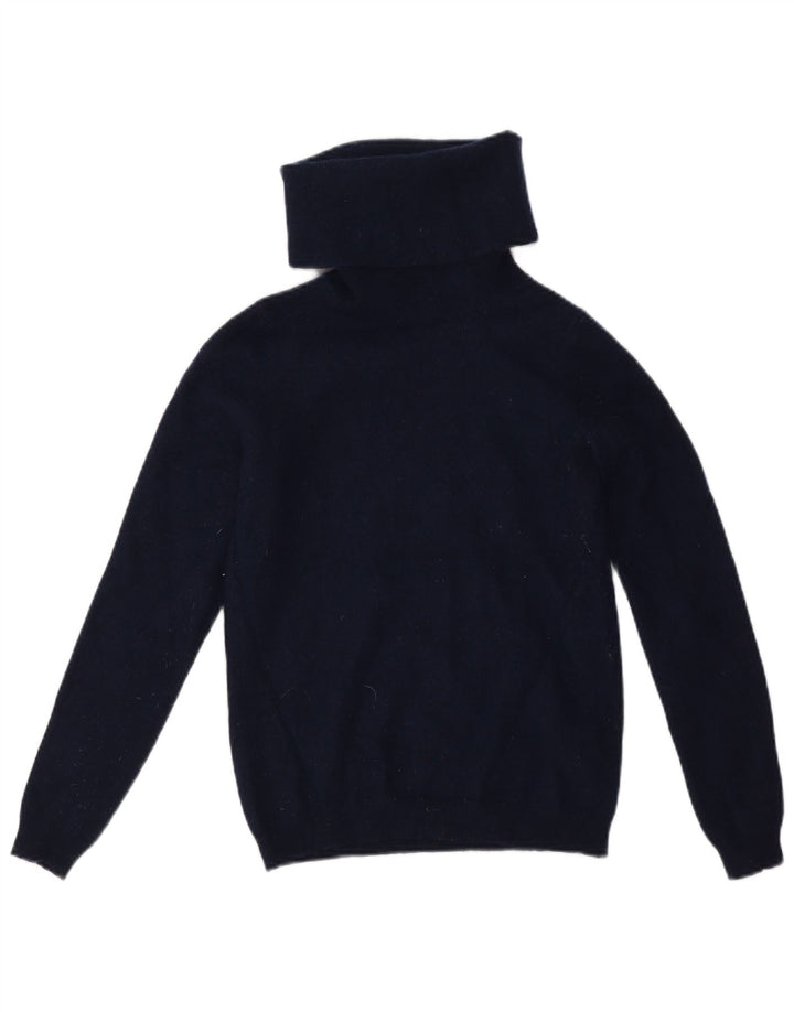 Suéter feminino Jaeger com gola redonda e gola redonda, tamanho pequeno, lã azul marinho