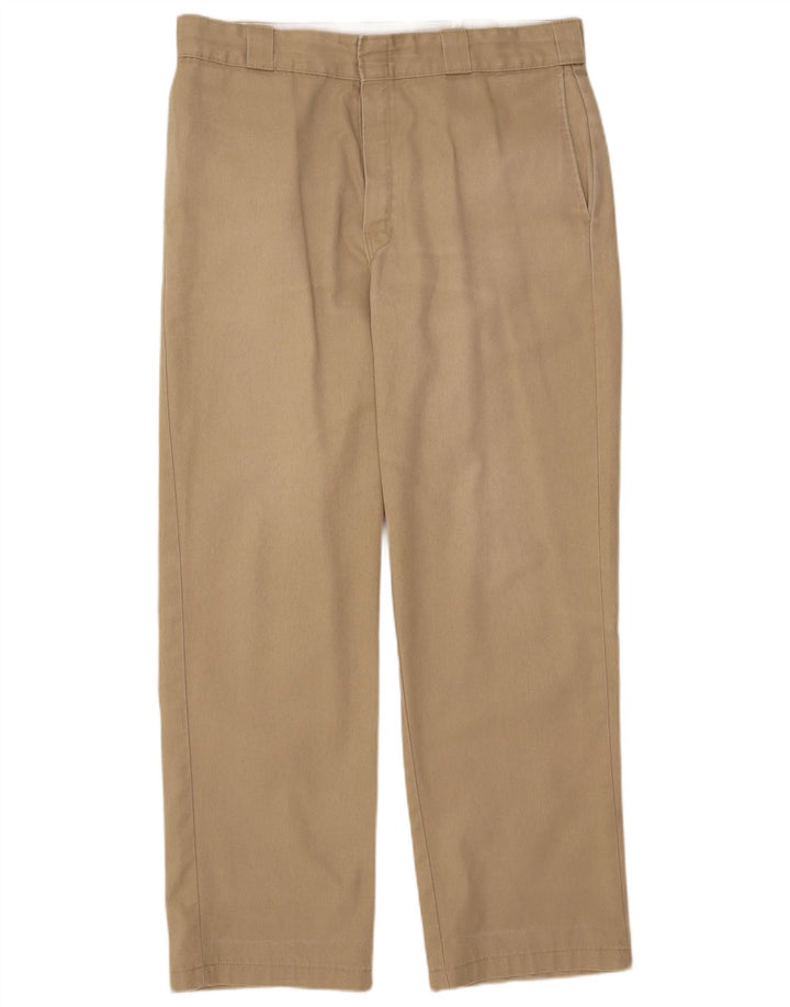 DICKIES Mens Straight Chino Trousers W34 L32 Beige Polyester