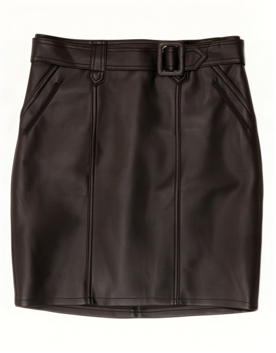 Mini saia feminina vintage de couro grande W34 preta