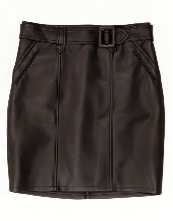 Mini saia feminina vintage de couro grande W34 preta