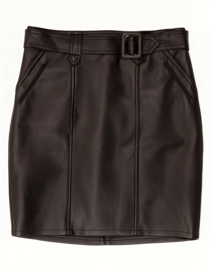 Mini saia feminina vintage de couro grande W34 preta