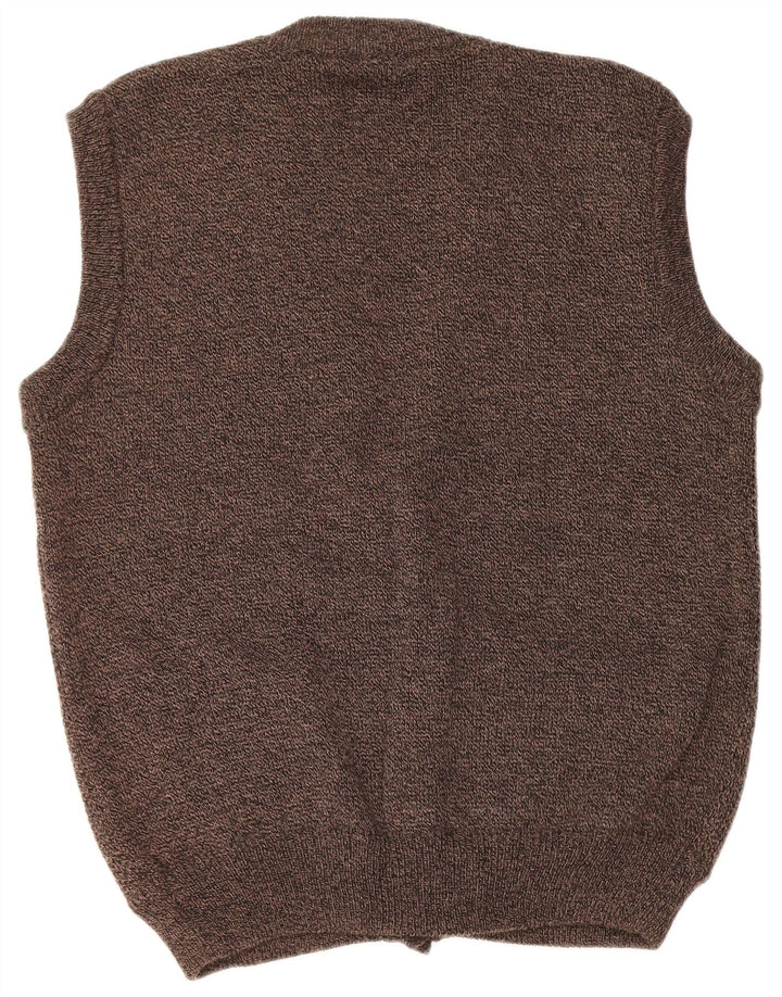 Suéter cardigã masculino sem mangas VINTAGE marrom médio Fair Isle