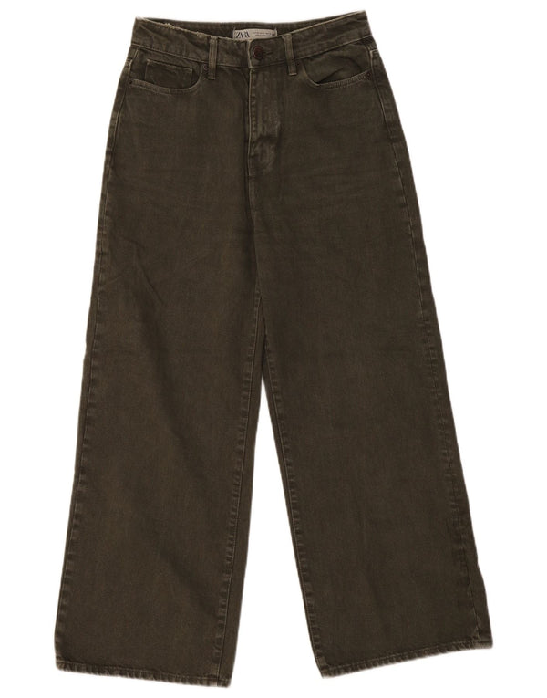 Zara Calça jeans feminina cintura alta com perna larga EU 36 XS W26 L27 Caqui