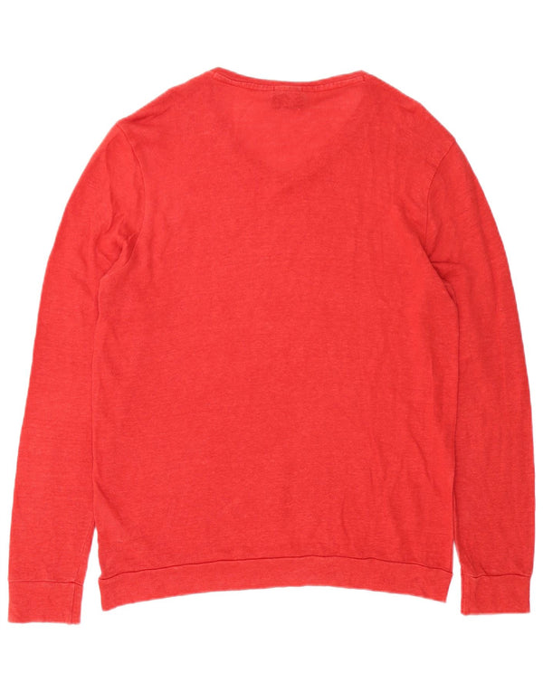 Hugo Boss Mens Slim Fit Moletom Jumper Grande Linho Vermelho