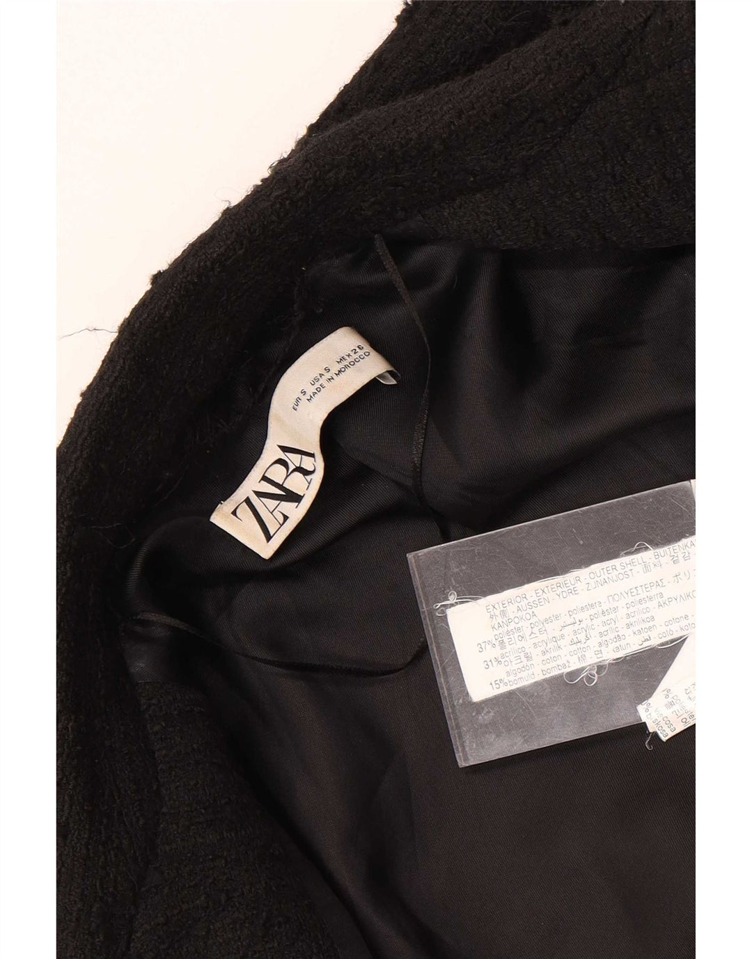 Jaqueta blazer masculina Zara com peito duplo Reino Unido 36 poliéster manchado preto pequeno