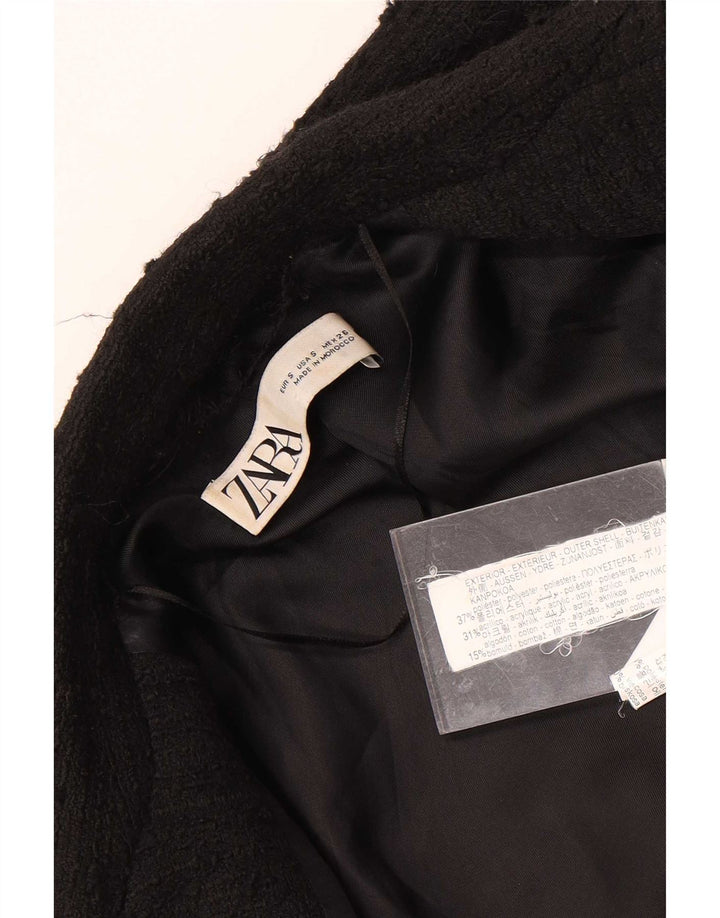 Jaqueta blazer masculina Zara com peito duplo Reino Unido 36 poliéster manchado preto pequeno