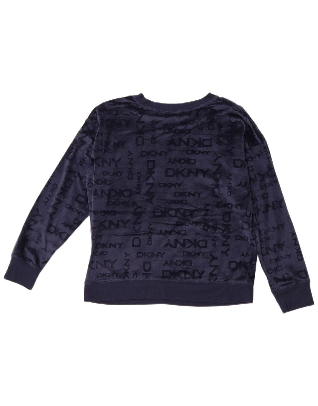 Suéter de lã gráfico feminino DKNY Reino Unido 14 poliéster azul marinho médio