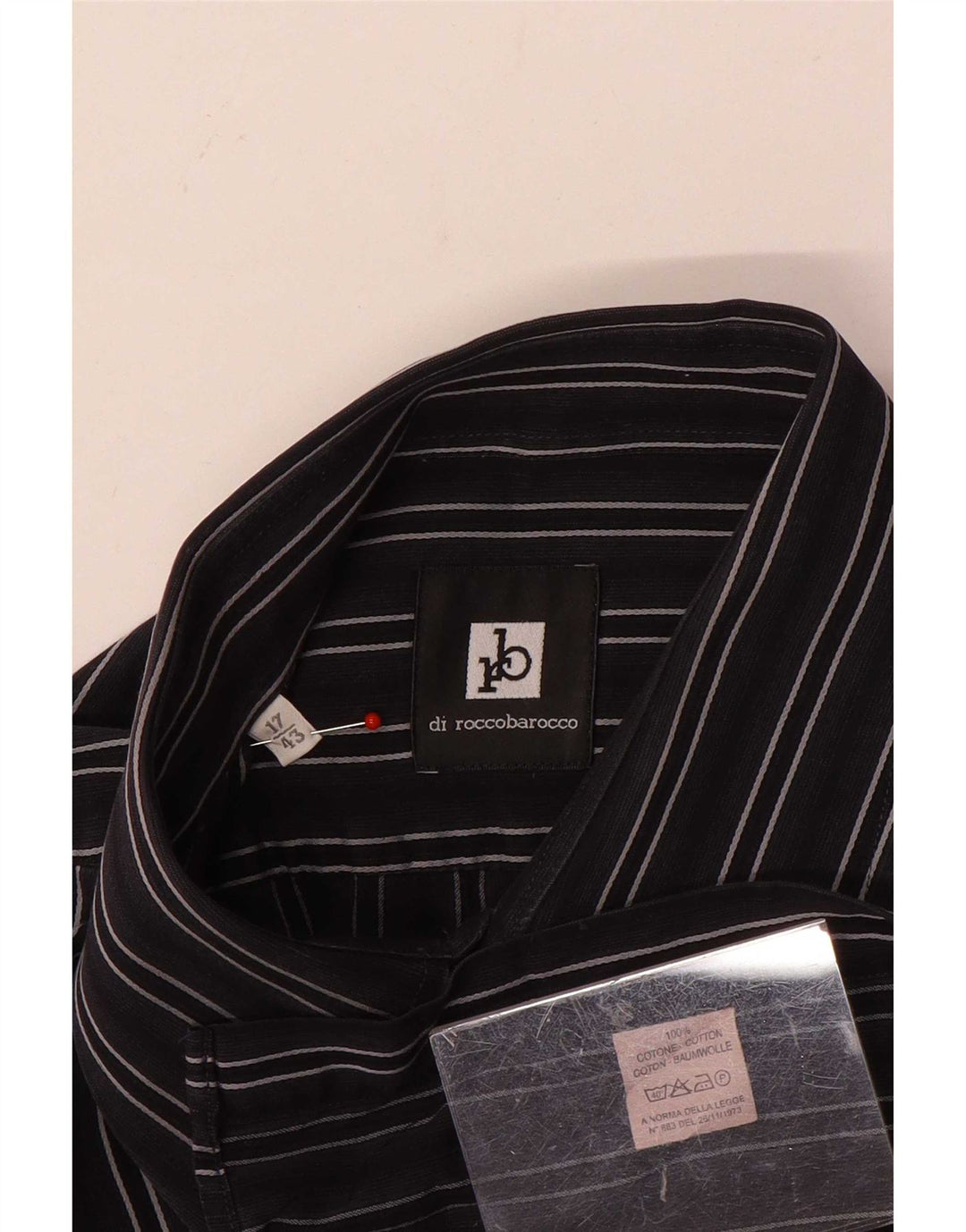 Camisa masculina Roccobarocco tamanho 43 17 XL algodão listrado cinza