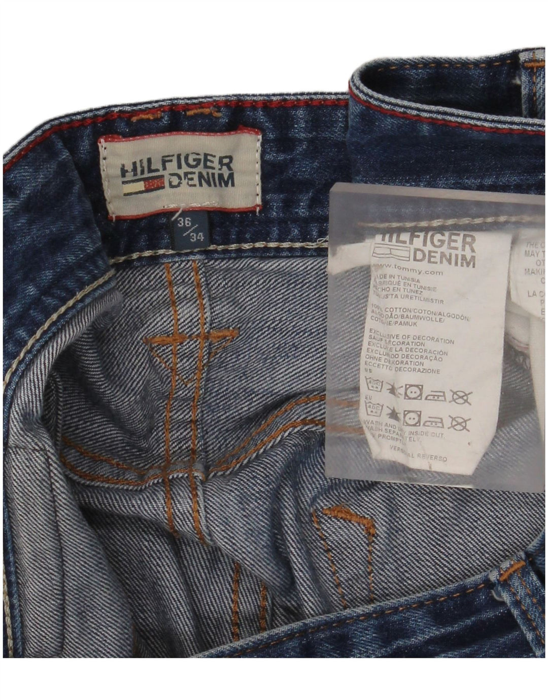 TOMMY HILFIGER Jeans reto masculino W36 L34 algodão azul