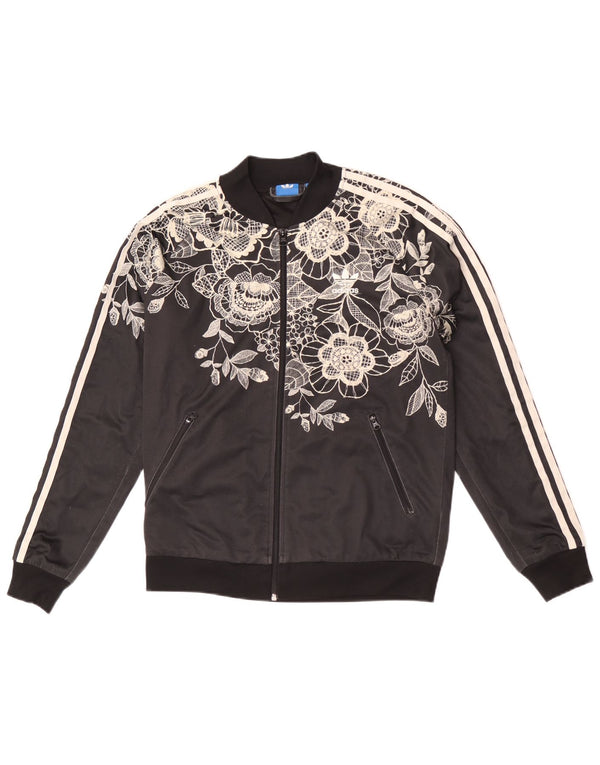 Jaqueta Adidas Feminina Graphic Tracksuit UK 14 Médio Preto Floral