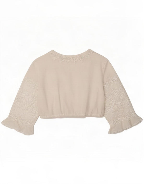 Diolen Blusa feminina manga 3/4 Top IT 46 grande poliéster floral branco