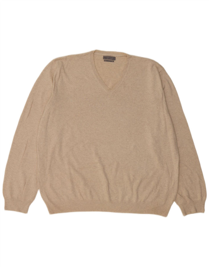 MARKS & SPENCER Suéter masculino com decote em V 4XL algodão bege